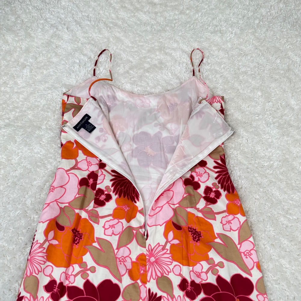 Ann Taylor 8 100% Cotton Red Floral Sleeveless Shift Dress Y2K Tropical Vintage - Picture 4 of 13